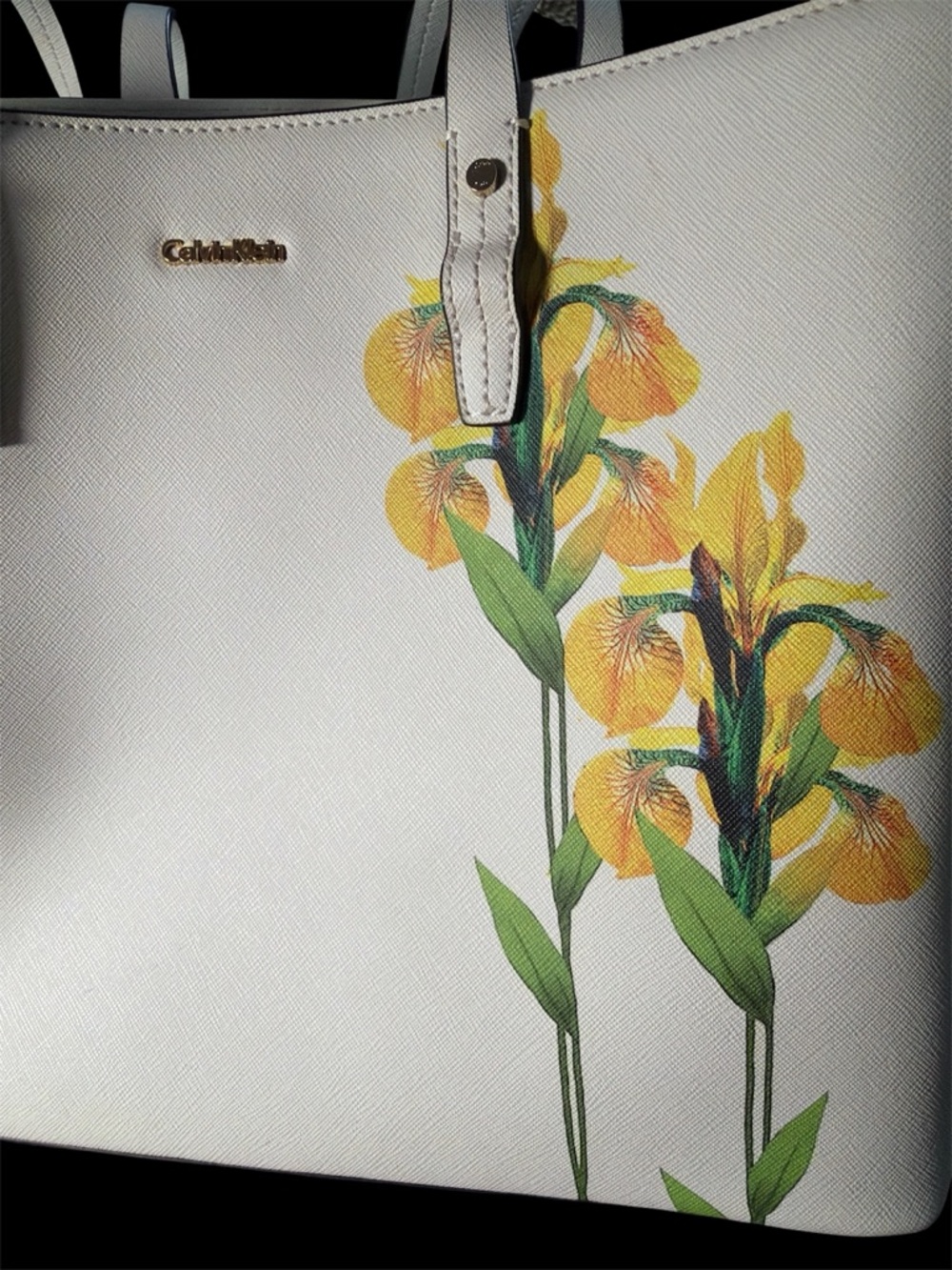 Calvin Klein White Tote with Yellow Floral Iris Print